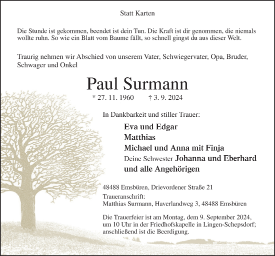 Traueranzeige von Paul Surmann von Neue Osnabrücker Zeitung GmbH & Co. KG