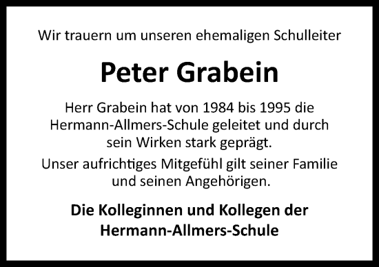 Traueranzeige von Peter Grabein von DK Medien GmbH & Co. KG