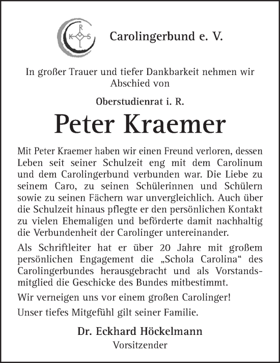 Traueranzeige von Peter Kraemer von Neue Osnabrücker Zeitung GmbH & Co. KG