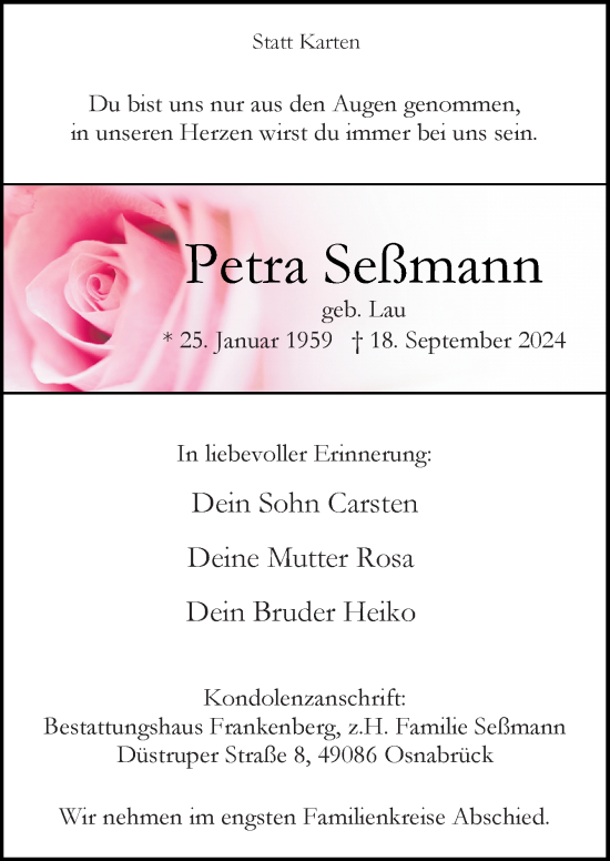 Traueranzeige von Petra Seßmann von Neue Osnabrücker Zeitung GmbH & Co. KG