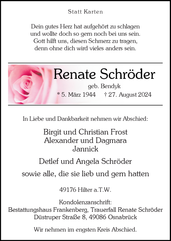 Traueranzeige von Renate Schröder von Neue Osnabrücker Zeitung GmbH & Co. KG