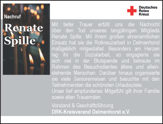 Traueranzeige von Renate Spille von DK Medien GmbH & Co. KG