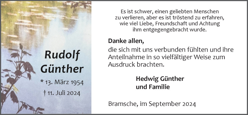  Traueranzeige für Rudolf Günther vom 07.09.2024 aus Neue Osnabrücker Zeitung GmbH & Co. KG