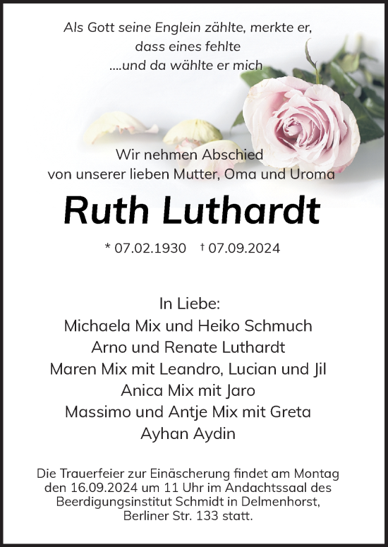 Traueranzeige von Ruth Luthardt von DK Medien GmbH & Co. KG