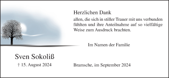 Traueranzeige von Sven Sokoliß von Neue Osnabrücker Zeitung GmbH & Co. KG