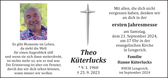 Traueranzeige von Theo Küterlucks von Neue Osnabrücker Zeitung GmbH & Co. KG