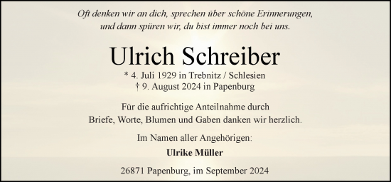 Traueranzeige von Ulrich Schreiber von Neue Osnabrücker Zeitung GmbH & Co. KG