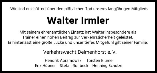 Traueranzeige von Walter Irmler von DK Medien GmbH & Co. KG