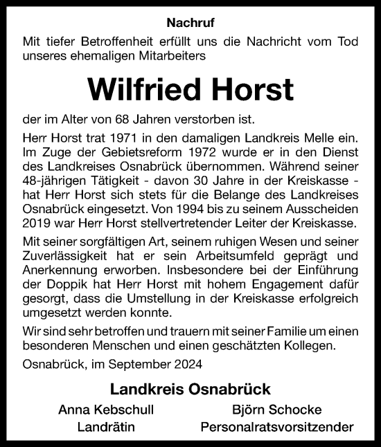 Traueranzeige von Wilfried Horst von Neue Osnabrücker Zeitung GmbH & Co. KG