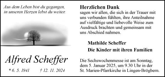 Traueranzeige von Alfred Scheffer von Neue Osnabrücker Zeitung GmbH & Co. KG