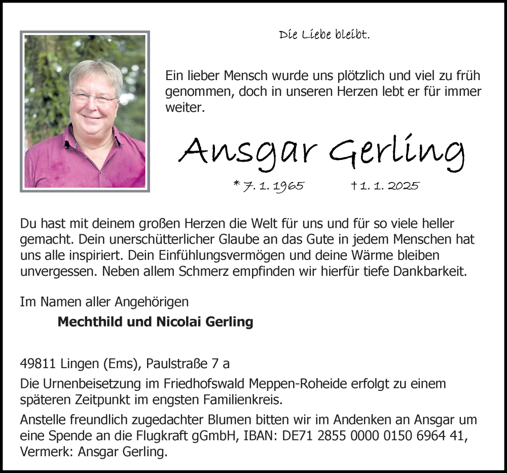  Traueranzeige für Ansgar Gerling vom 11.01.2025 aus Neue Osnabrücker Zeitung GmbH & Co. KG