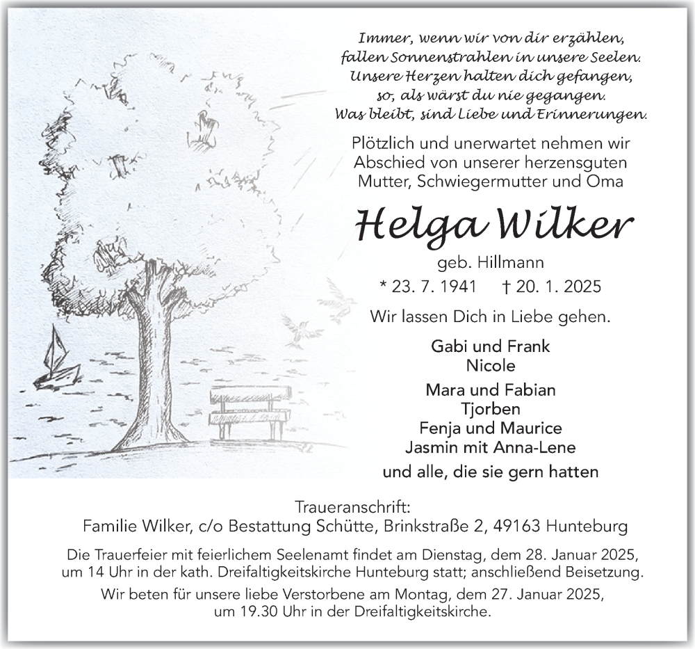  Traueranzeige für Helga Wilker vom 24.01.2025 aus Neue Osnabrücker Zeitung GmbH & Co. KG
