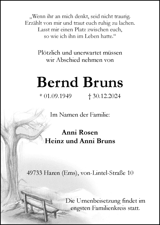 Traueranzeige von Bernd Bruns von Neue Osnabrücker Zeitung GmbH & Co. KG