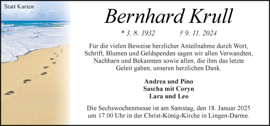 Traueranzeige von Bernhard Krull von Neue Osnabrücker Zeitung GmbH & Co. KG