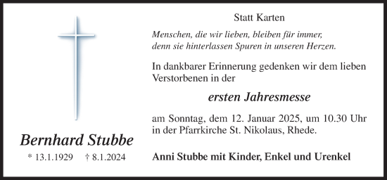 Traueranzeige von Bernhard Stubbe von Neue Osnabrücker Zeitung GmbH & Co. KG