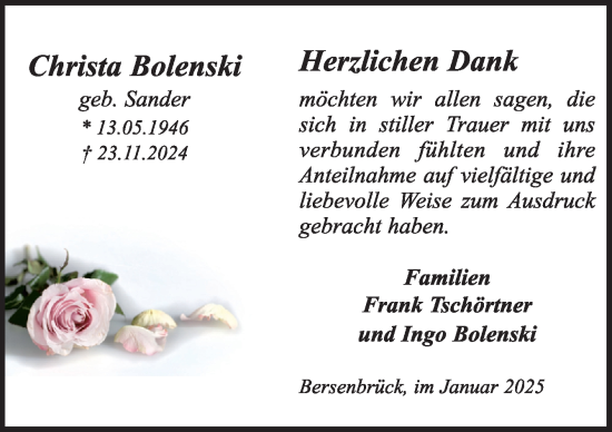 Traueranzeige von Christa Bolenski von Neue Osnabrücker Zeitung GmbH & Co. KG