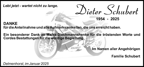 Traueranzeige von Dieter Schubert von DK Medien GmbH & Co. KG