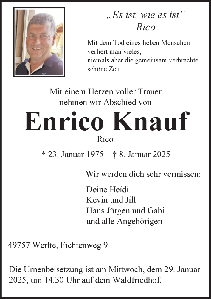  Traueranzeige für Enrico Knauf vom 25.01.2025 aus Neue Osnabrücker Zeitung GmbH & Co. KG