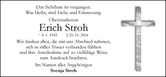 Traueranzeige von Erich Stroh von Neue Osnabrücker Zeitung GmbH & Co. KG