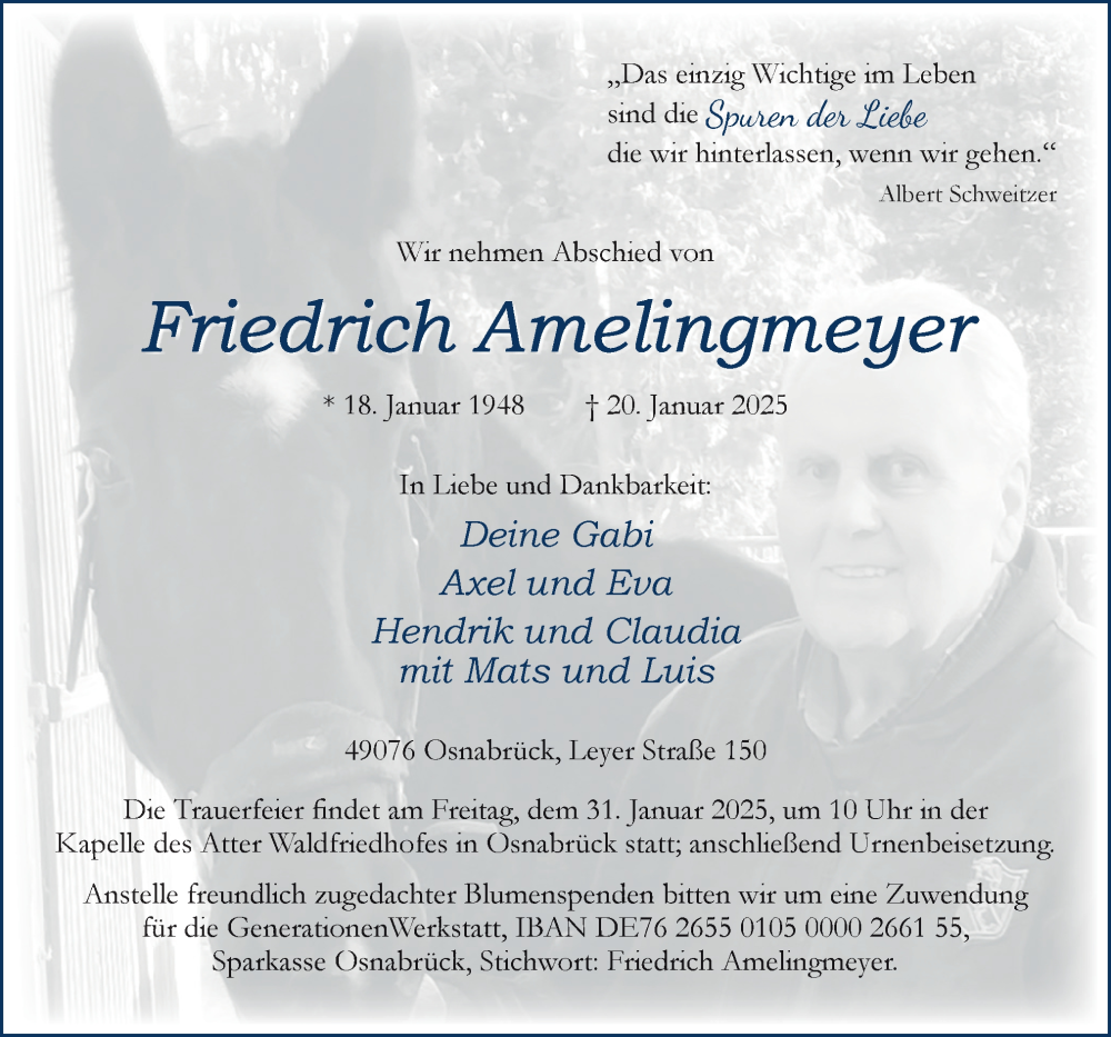  Traueranzeige für Friedrich Amelingmeyer vom 25.01.2025 aus Neue Osnabrücker Zeitung GmbH & Co. KG