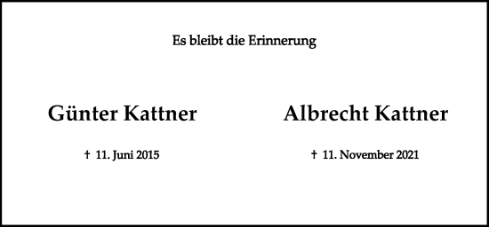 Traueranzeige von Günter und Albrecht Kattner von Neue Osnabrücker Zeitung GmbH & Co. KG