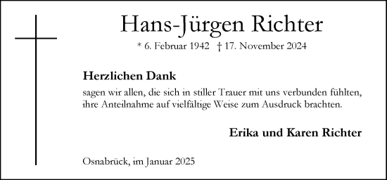 Traueranzeige von Hans-Jürgen Richter von Neue Osnabrücker Zeitung GmbH & Co. KG