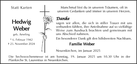 Traueranzeige von Hedwig Weber von Neue Osnabrücker Zeitung GmbH & Co. KG