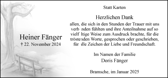 Traueranzeige von Heiner Fänger von Neue Osnabrücker Zeitung GmbH & Co. KG