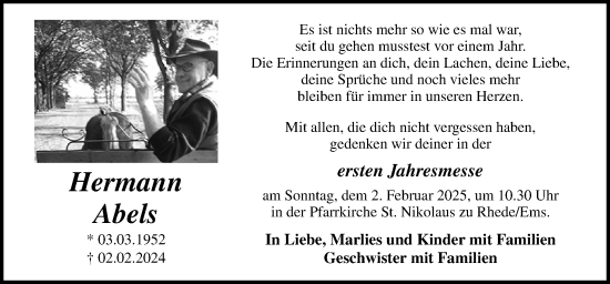 Traueranzeige von Hermann Abels von Neue Osnabrücker Zeitung GmbH & Co. KG
