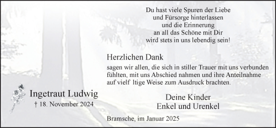 Traueranzeige von Ingetraut Ludwig von Neue Osnabrücker Zeitung GmbH & Co. KG