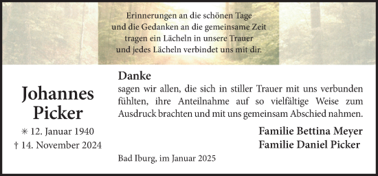 Traueranzeige von Johannes Picker von Neue Osnabrücker Zeitung GmbH & Co. KG