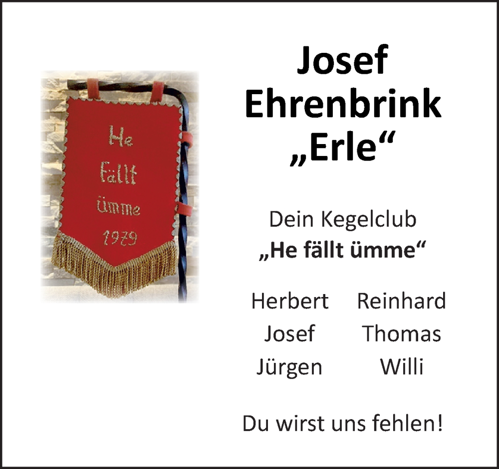  Traueranzeige für Josef Ehrenbrink vom 25.01.2025 aus Neue Osnabrücker Zeitung GmbH & Co. KG