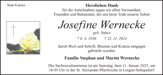 Traueranzeige von Josefine Wernecke von Neue Osnabrücker Zeitung GmbH & Co. KG
