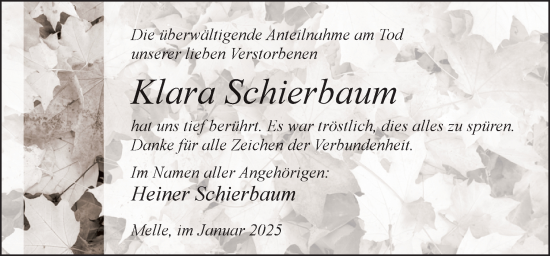 Traueranzeige von Klara Schierbaum von Neue Osnabrücker Zeitung GmbH & Co. KG