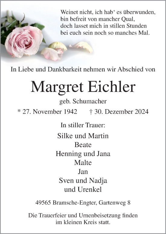 Traueranzeige von Margret Eichler von Neue Osnabrücker Zeitung GmbH & Co. KG