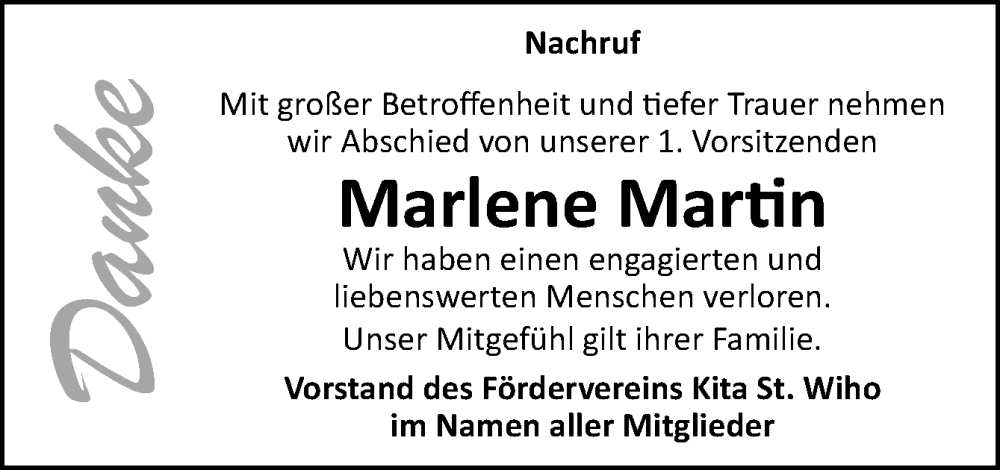  Traueranzeige für Marlene Martin vom 04.01.2025 aus Neue Osnabrücker Zeitung GmbH & Co. KG