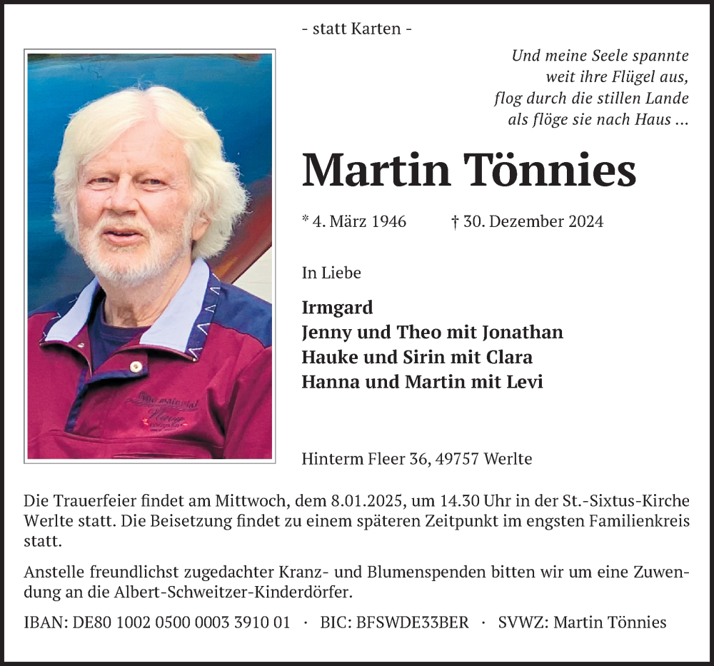  Traueranzeige für Martin Tönnies vom 04.01.2025 aus Neue Osnabrücker Zeitung GmbH & Co. KG