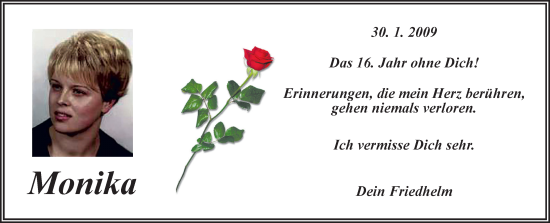 Traueranzeige von Monika  von Neue Osnabrücker Zeitung GmbH & Co. KG