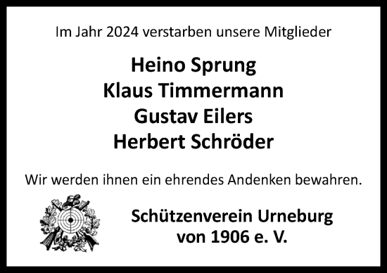 Traueranzeige von Nachruf Schützenverein Urneburg von 1906 e. V. von DK Medien GmbH & Co. KG