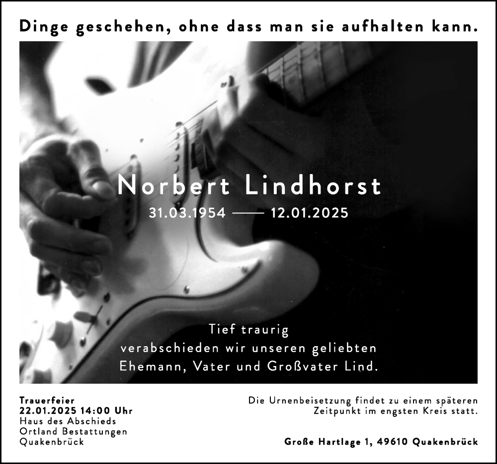  Traueranzeige für Norbert Lindhorst vom 18.01.2025 aus Neue Osnabrücker Zeitung GmbH & Co. KG