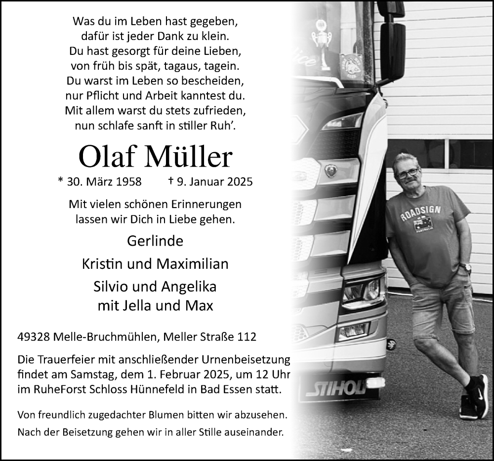  Traueranzeige für Olaf Müller vom 25.01.2025 aus Neue Osnabrücker Zeitung GmbH & Co. KG