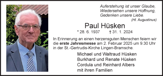 Traueranzeige von Paul Hüsken von Neue Osnabrücker Zeitung GmbH & Co. KG