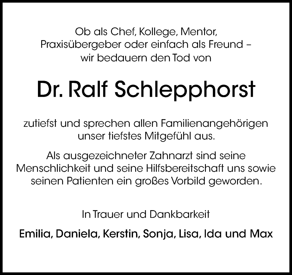  Traueranzeige für Ralf Schlepphorst vom 08.01.2025 aus Neue Osnabrücker Zeitung GmbH & Co. KG
