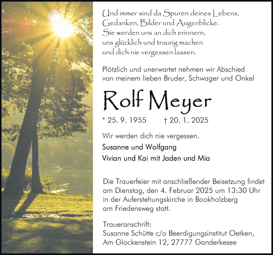 Traueranzeige von Rolf Meyer von DK Medien GmbH & Co. KG