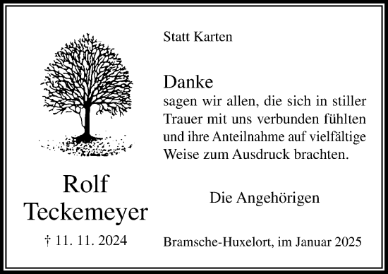 Traueranzeige von Rolf Teckemeyer von Neue Osnabrücker Zeitung GmbH & Co. KG