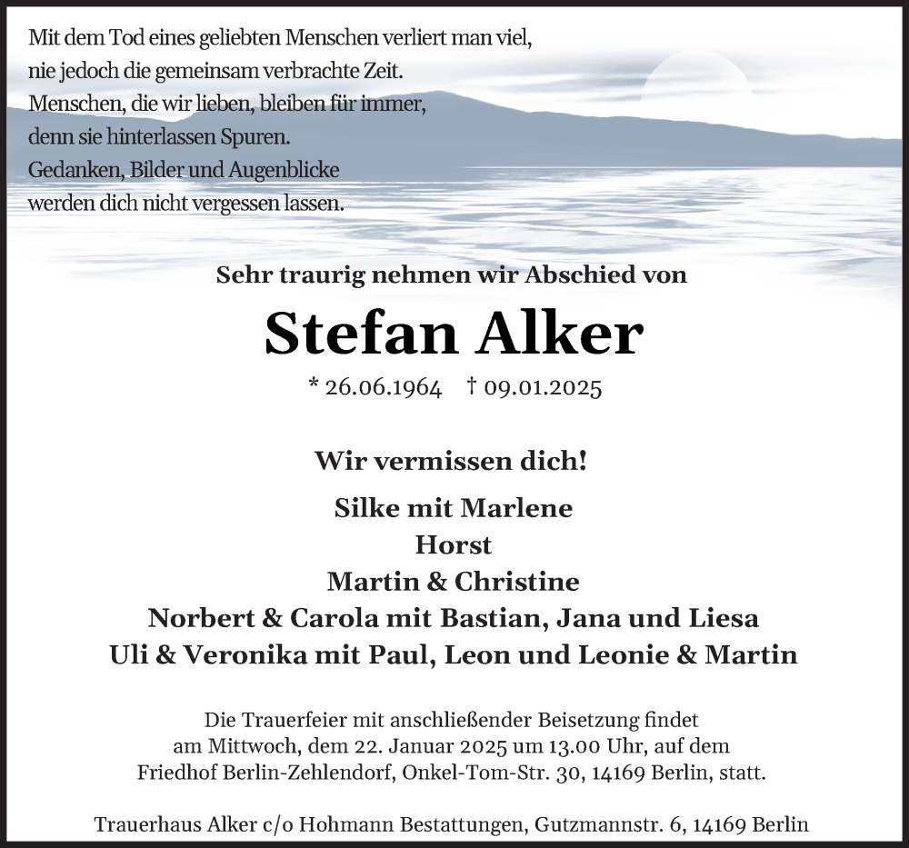  Traueranzeige für Stefan Alker vom 18.01.2025 aus Neue Osnabrücker Zeitung GmbH & Co. KG