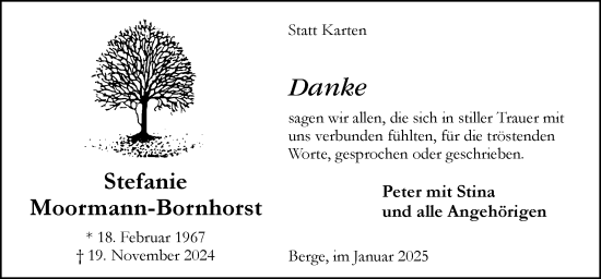 Traueranzeige von Stefanie Moormann-Bornhorst von Neue Osnabrücker Zeitung GmbH & Co. KG