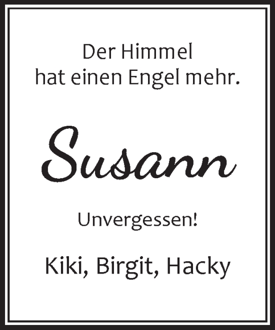 Traueranzeige von Susann  von Neue Osnabrücker Zeitung GmbH & Co. KG