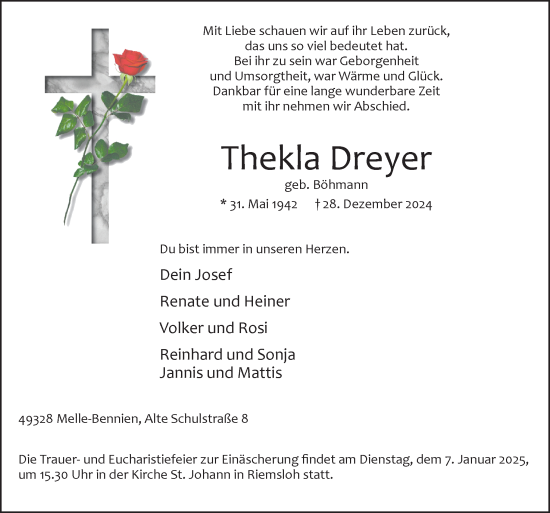 Traueranzeige von Thekla Dreyer von Neue Osnabrücker Zeitung GmbH & Co. KG