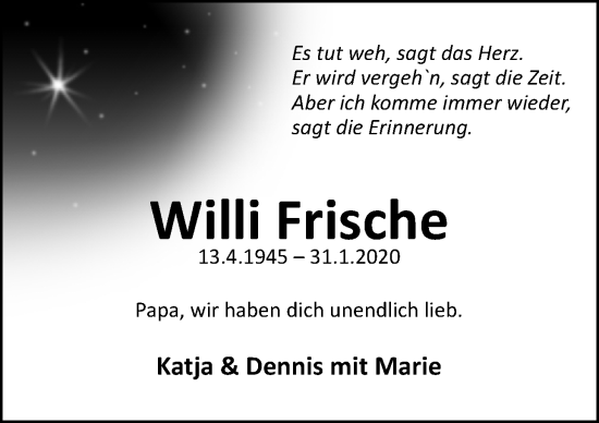 Traueranzeige von Willi Frische von Neue Osnabrücker Zeitung GmbH & Co. KG